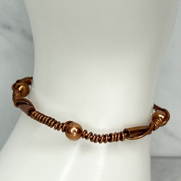 Beaded Wire Wrapped Gold Tone Bracelet - Picture 3 of 6